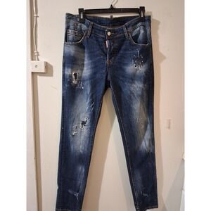 Dsquared2 Mens Slim Distressed Paint Splatter Jeans Dark Wash S71LB0020 Size 48